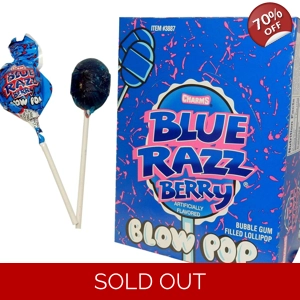 Charms Blue Razz Berry Blow Pop -Lollipop with Bubble Gum Centre 18.4g